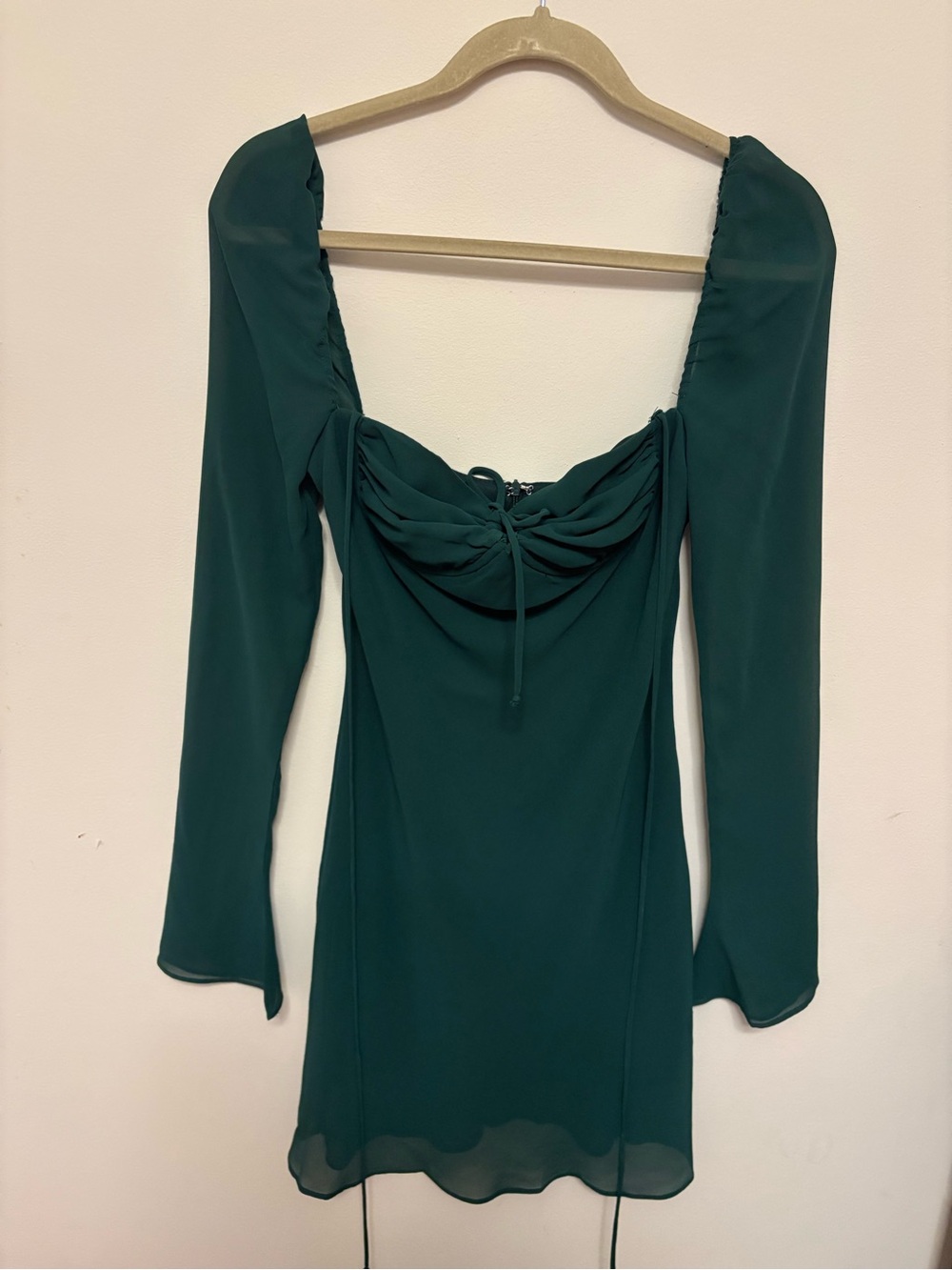 Cotton Candy LA Emerald Green Ruched Bust Mini Dress Long Sleeve S wedding guest